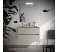 Ensemble Meuble Plan Vasque Miroir Applique NOJA II 900 2 tiroirs Gris satiné P450 - SALGAR 118567