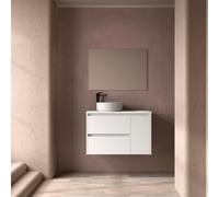Ensemble Meuble Plan Vasque Miroir Applique NOJA II 900 2T1P droite - vasque à gauche Blanc satiné P450 - SALGAR 118346