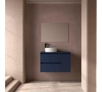 Ensemble Meuble Plan Vasque Miroir Applique NOJA II 900 2T1P droite - vasque à gauche Blue satin P450 - SALGAR 118348