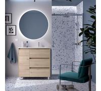 Ensemble Meuble Plan Vasque Miroir Applique NOJA II 900 3 tiroirs Chêne Naturel P450 - SALGAR 118381