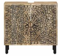 Ensemble meuble salle de bain 2 pcs - MOTHINESSTO - MOT234 - Bois de manguier massif - Grand rangement - Miroir sculpté