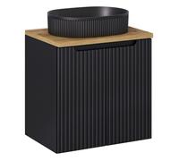 Ensemble Meuble Salle de Bain 2 portes + Vasque + Plateau L 60 x P 40 x H 59 5 cm - Astral - Noir et effet chêne