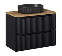 Ensemble Meuble Salle de Bain 2 tiroirs + Vasque + Plateau L 80 x P 40 x H 59 5 cm - Astral - Noir et effet chêne