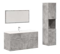 Ensemble Meuble Salle de Bain 3 Pieces, Beton Gris, Bois Composite | Bois ingénierie résistant humidité, miroir verre reflet net, fixation murale optimisée, rangement spacieux pour toilette