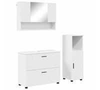 Ensemble Meuble Salle De Bain 3 Pièces Blanc Bois Et Métal | Meuble sous lavabo, miroir, meuble supplémentaire, design mural, poignées en barre, finition lisse, bois d'ingénierie