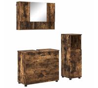 Ensemble Meuble Salle De Bain 3 Pièces Chêne Fumé Bois Et Métal | Design mural,forme rectangulaire,poignées en barre,rangement optimisé,bois d'ingénierie,finition lisse