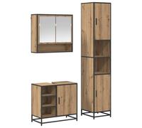 Ensemble Meuble Salle de Bain 3 Pièces en Bois d'Ingénierie Finition Chêne | Design mural gain de place, rangement étagères et placards, portes affleurantes poignées barre, entretien chiffon humide,