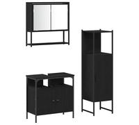 Ensemble Meuble Salle de Bain 3 Pièces Noir Bois Composite Miroir Lavabo | Design minimaliste, rangement complet, pieds surélevés, montage facile, entretien chiffon humide, finition noir moderne