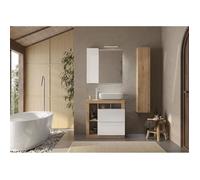 Ensemble meuble Salle de bain 78cm simple vasque + colonne - Coloris chêne clair et laqué blanc - HAMBOURG