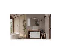 Ensemble Meuble salle de bain HAMBOURG L110 - Vasque + 2 Tiroirs + 3 niches - Coloris chêne clair et laqué blanc