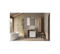 Ensemble Meuble salle de bain HAMBOURG L78 - Vasque + 2 Tiroirs + 3 niches + Colonne - Coloris chêne clair et laqué blanc