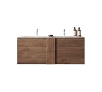 Ensemble Meuble salle de bain suspendu JUNE L120 - Double vasque + 2 Tiroirs - Coloris chêne mercure - Style scandinave