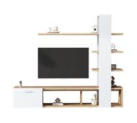 Ensemble meuble salon - HIBA - 180x33,5x151,5 cm - Blanc & bois naturel - TV jusqu'à 60 pouces - Anti-basculement