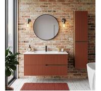 Ensemble meuble simple vasque L.100cm + 1 colonne à suspendre Chêne Moka 2 tiroirs Brique cannelé EVA