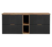 Ensemble meuble sous vasque NOXERA 140 cm – Noir mat et chêne – 2 meubles + 2 niches + plan pour vasques
