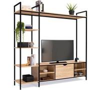 Ensemble meuble TV 170 cm DETROIT avec étagères design industriel Bois G