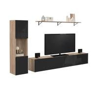 IDMarket - Ensemble Meuble TV 180 cm avec Colonne et étagère Elio Bois et Noir