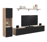 IDMarket - Ensemble Meuble TV 180 cm avec Colonne et étagère Elio Bois et Noir