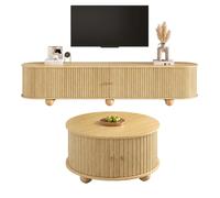Ensemble meuble TV 180x35x45 + table basse 72x72x38 cm, portes coulissantes, MDF naturel