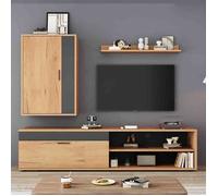 Ensemble meuble TV 3 pièces - HIBA - 140 cm Bois & Noir - Panneaux de particules - Bicolore - Posé & mural