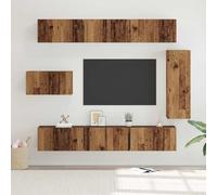 Ensemble Meuble TV 8 pcs Bois Ancien en Bois d'ingénierie, Meuble TV Mural Compact avec 6 Portes et 4 étagères, Support TV pour Salon et Chambre, Design Moderne et Gain de Place