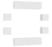 Ensemble meuble TV 8 pièces blanc bois multicouche | 8 pièces, bois contreplaqué, design mural, blanc brillant, nettoyage facile