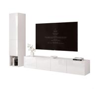 Ensemble Meuble TV ANGEL LINE I - Colonne murale - 6 portes - LED intégré - Blanc brillant