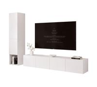 Ensemble Meuble TV ANGEL LINE I - Colonne murale - 6 portes - LED intégré - Blanc mat