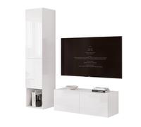 Ensemble Meuble TV ANGEL LINE V - Colonne murale - 4 portes - LED intégré - Blanc brillant