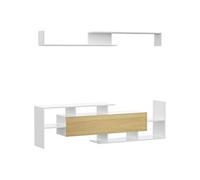 Ensemble meuble TV - HOMCOM - banc et étagère murale style contemporain 153,6L cm - blanc et bois naturel