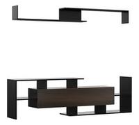 Ensemble meuble TV avec étagère murale style contemporain aspect bois noir Noir G