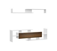 Ensemble meuble TV avec étagère murale style contemporain aspect bois noyer blanc