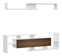 Ensemble meuble TV avec étagère murale style contemporain aspect bois noyer blanc Marron G