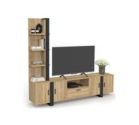 IDMarket Ensemble meuble TV PHOENIX – 200 cm avec étagères et placard bois et noir