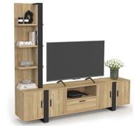 IDMarket Ensemble meuble TV PHOENIX – 200 cm avec étagères et placard bois et noir