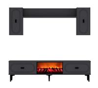 Vibra ensemble meuble tv avec étagères murales et cheminée led 150cm gris anthra