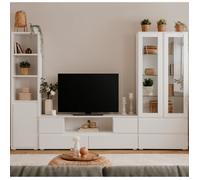 Ensemble meuble TV avec vitrine et bibliothèque blanc - MITZ