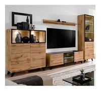 Ensemble Meuble TV & Bibliothèque ""Thin"" 330cm Noir & Naturel