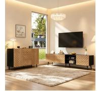 Ensemble Meuble TV + Buffet Noyer panneau particules imitation bois,meuble de rangement moderne pour salon,180x33.5x45cm+120x40x76cm