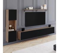 IDMarket - Ensemble Meuble TV 180 cm avec Colonne et étagère Elio Bois et Noir