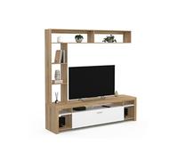 IDMarket Ensemble meuble TV et étagères Malo 170 cm bois et placard blanc