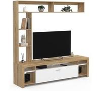 IDMarket Ensemble meuble TV et étagères Malo 170 cm bois et placard blanc