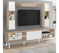IDMarket – Ensemble meuble TV Houston 180 cm Bois et Blanc avec étagères