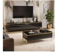 Ensemble Meuble TV et Table Basse - 170/100cm - Design Luxe - Rangement Spacieux - Haute Brillance - Noir et Or