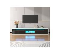 Ensemble meuble TV et vitrine moderne noir et blanc avec façade noire laquée brillante et éclairage LED multicolore