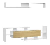 Ensemble meuble TV - HOMCOM - banc et étagère murale style contemporain 153,6L cm - blanc et bois naturel