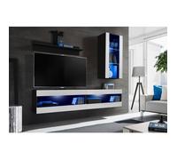 Ensemble Meuble TV Komodee TIVOLI SET5 - LED Bleues - Espace ouvert Noir Blanc 35 x 200 x 195 cm