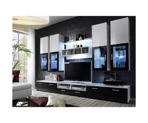 Ensemble meuble TV - Lyra - Blanc et noir - Style contemporain - Design - Finition brillante