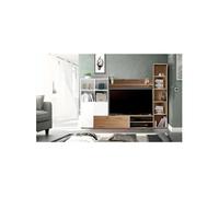 Ensemble Meuble TV LYRA : Vitrine + meuble TV + étagère - Mélaminé blanc et chêne - 3 Portes - L240 x P41 x H180 cm