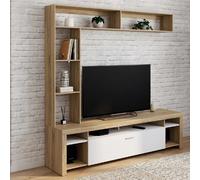 IDMarket Ensemble meuble TV et étagères Malo 170 cm bois et placard blanc
